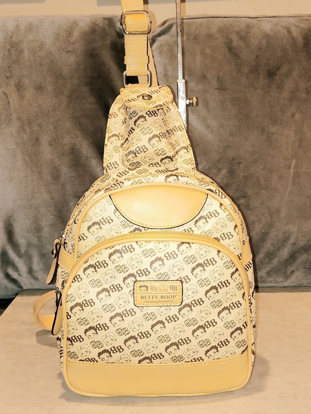 BETTY BOOP CHARMING GIRL MONOGRAM SLING BACKPACK FOR SHOULDER OR CROSSBODY WEAR